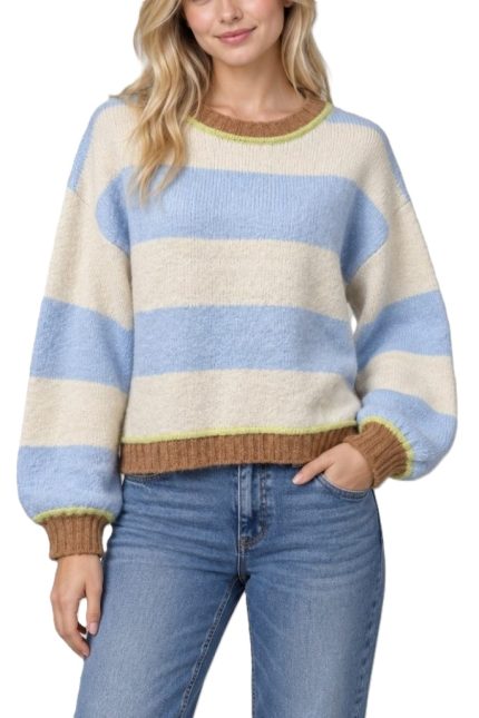 Contrast-trim Striped Pullover Sweater