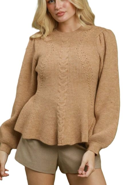 Cable Knit Peplum Sweater