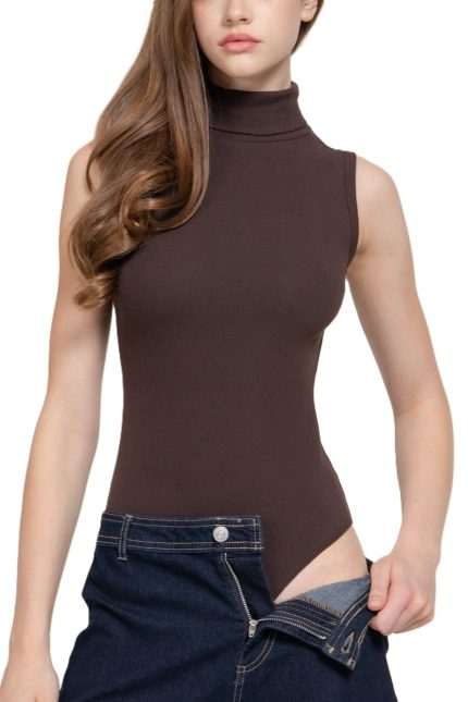 Sleeveless Turtle Neck Rib Knit Bodysuit