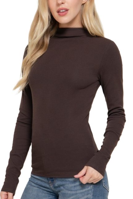 Long Slv High Neck Rib Knit Top