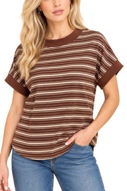 Striped Contrast-trim Ribbed Top