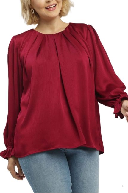 Plus Pleated Balloon Sleeve Blouse