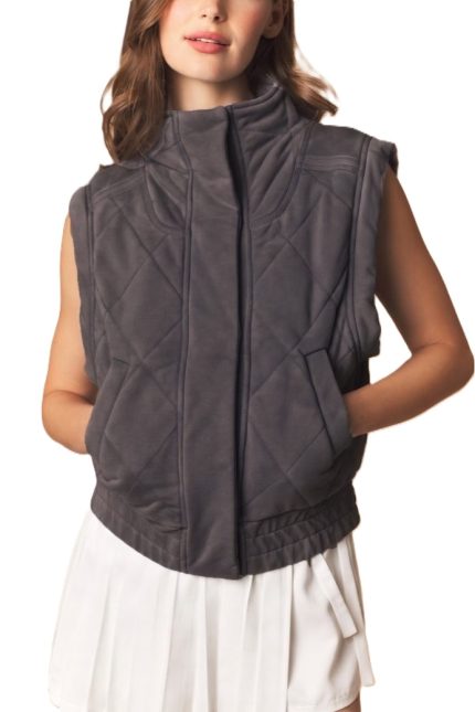 Mineral Wash Quilted Terry Vest Jacket