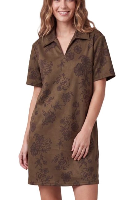 Faux Suede Collared Mini Dress
