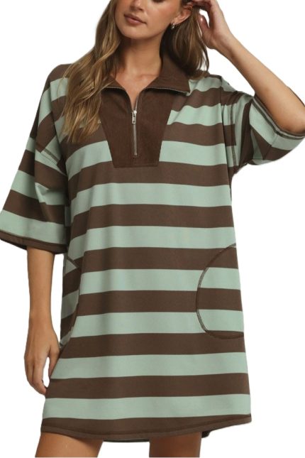 Harbor Lane Stripe Knit Dress With Corduroy