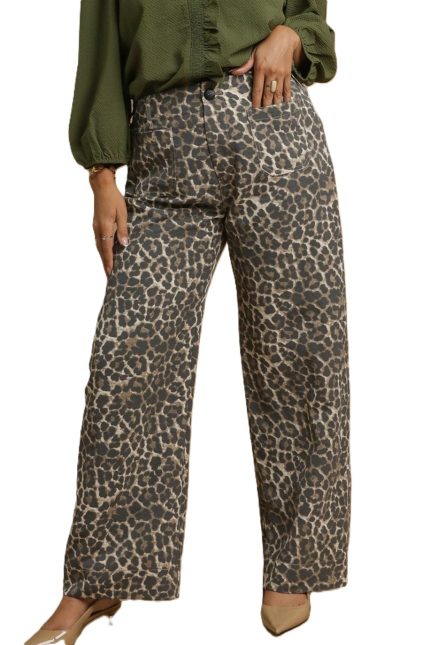 Plus Animal Print Non- Stretch Wide Leg Pants