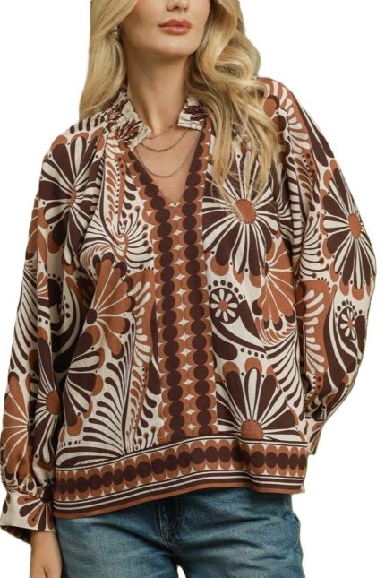 Abstract Print Button-down Blouse