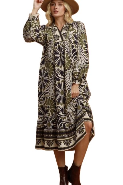 Mix Abstract Print Midi Dress