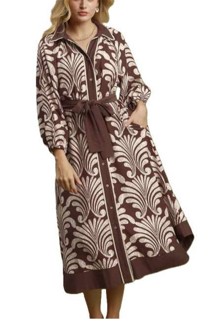 Abstract Print Belted Button-down Midi Dress