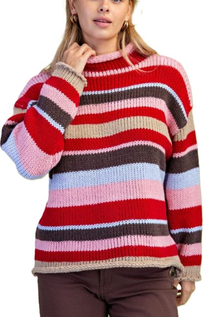 Striped Mock Neck Sweater