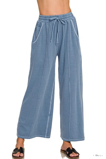French Terry Wide Leg Pigment Dye And Enzyme Wash Pants