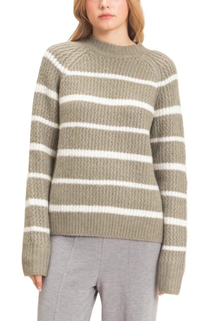 Textured Striped Mock Neck Sweater
