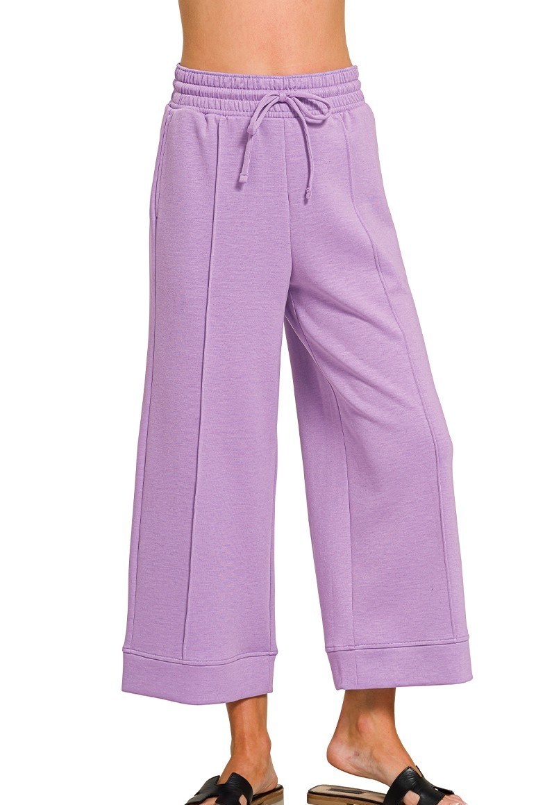 Scuba Wide Leg Cropped Pintuck Pants