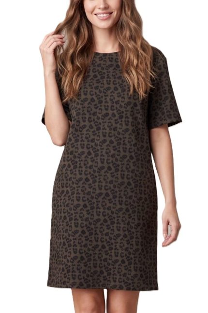 Short Sleeve Animal Knit Dress With Pockets