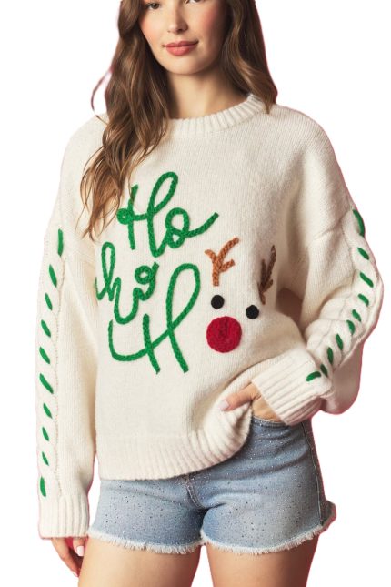 Hohoho Rudolf Embroidery Sweater
