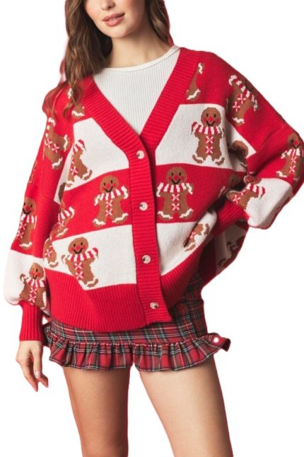 Stripe & Ginger Breads V-neck Oversized Cardigan