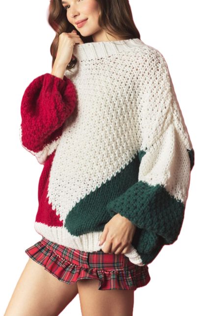 Geo Knitting Color Block Oversize Sweater