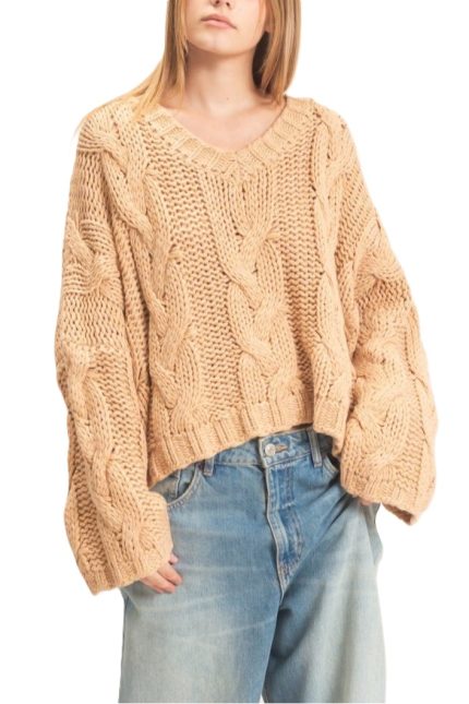 Cable Knit V-neck Sweater