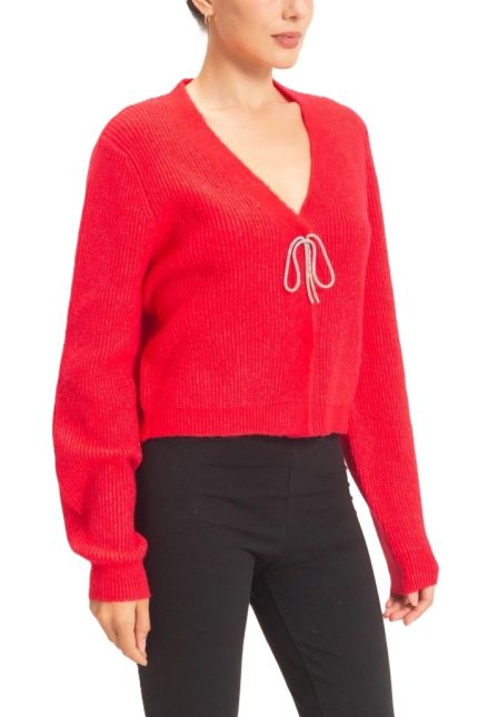 Rhinestone Bow Tie-front Sweater