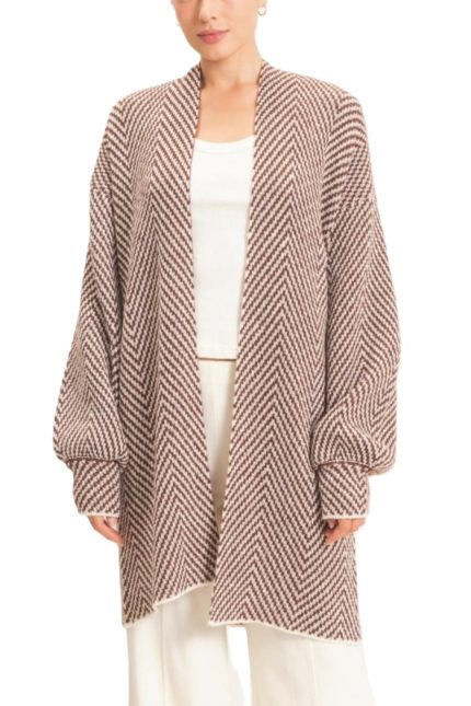 Herringbone Pattern Open-front Cardigan