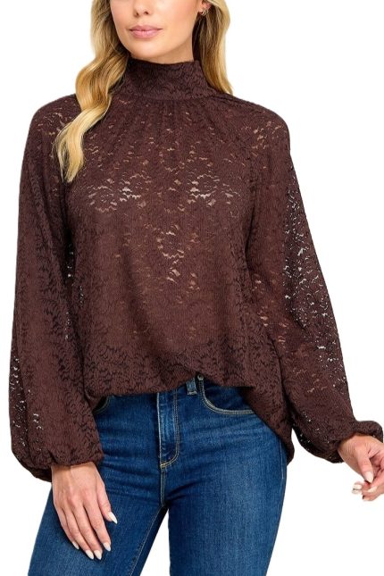Lace High Neck Back Tie Blouse