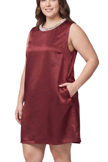 Plus Neckline Satin Mini Dress