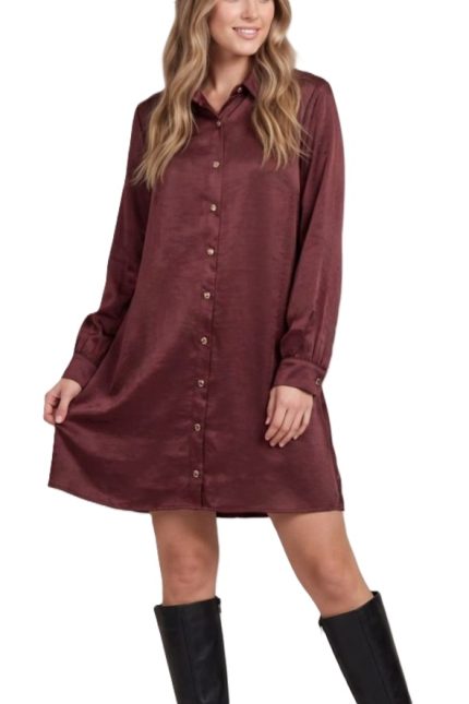 Woven Satin Button Down Shirt Mini Dress
