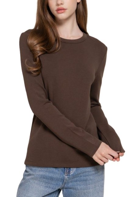 Long Slv Crew Neck Cotton Scuba Knit Top