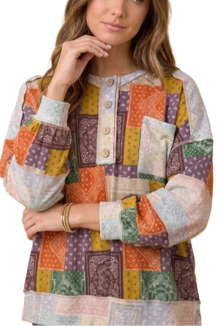 Paisley Patchwork French Terry Pullover Top