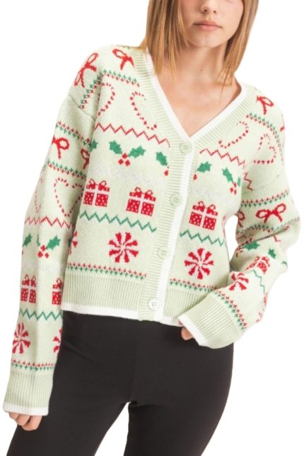 Holiday Jacquard V-neck Cardigan