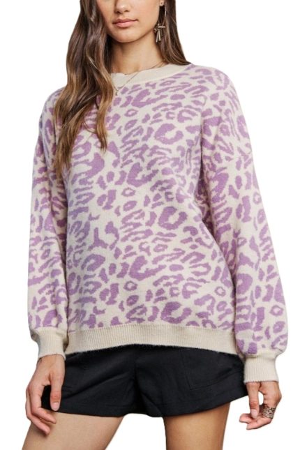 Relaxed Fit Leopard Print Sweater Top