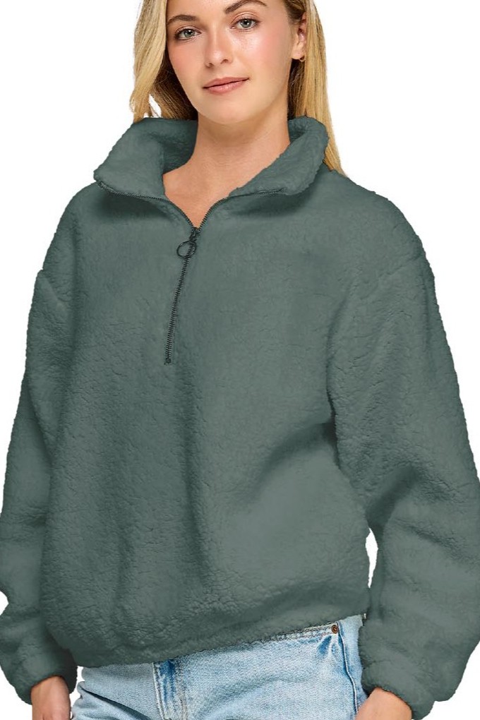 Sherpa Half Zip Up With Mock Neck Collar