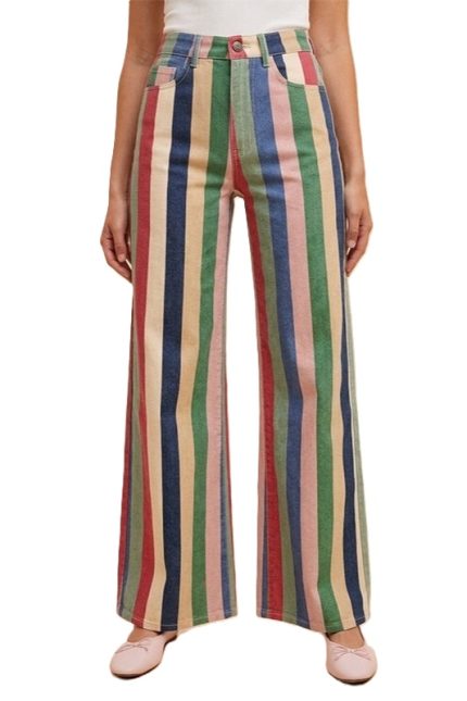 Comfort Stretch Multi Stripe Retro Inspired Wide Leg Pants