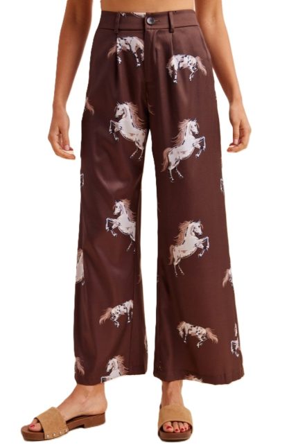 Silky Horse Graphic Print Wide Leg Trouser