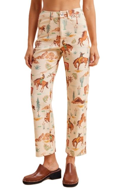Cowboy Motif Printed Straight Leg Pants