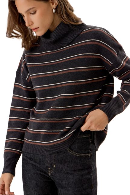 Preppy Striped Turtleneck Boxy Sweater