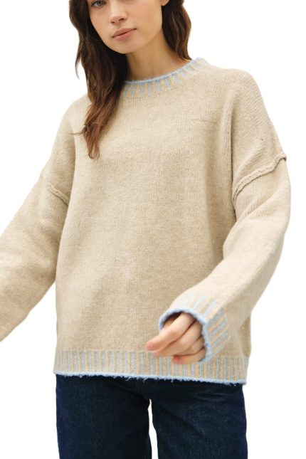 Accent Color Stitching Oversized Sweater