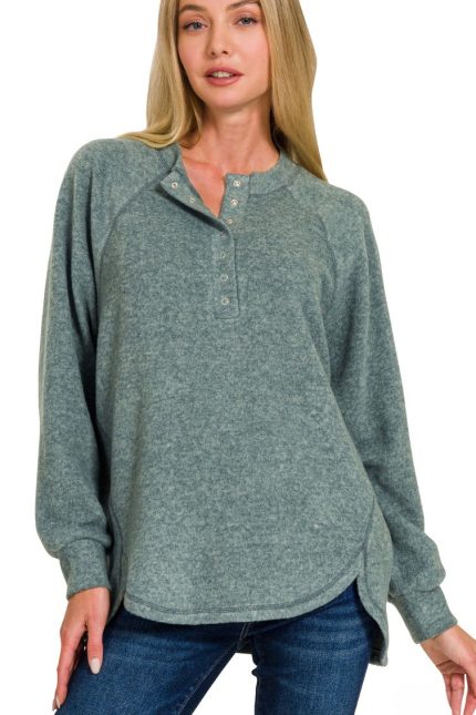 Brushed Melange Hacci Oversized Henley Sweater