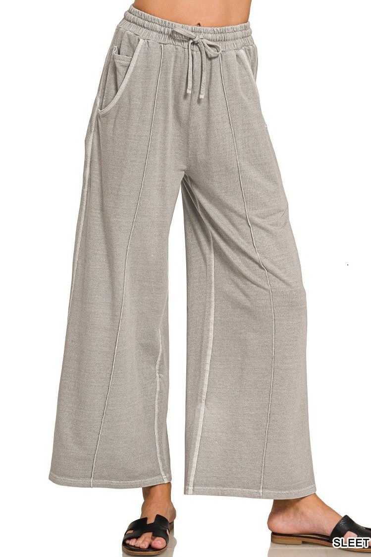 Plus French Terry Wide Leg Pigment Dye And Enzyme Wash Pants