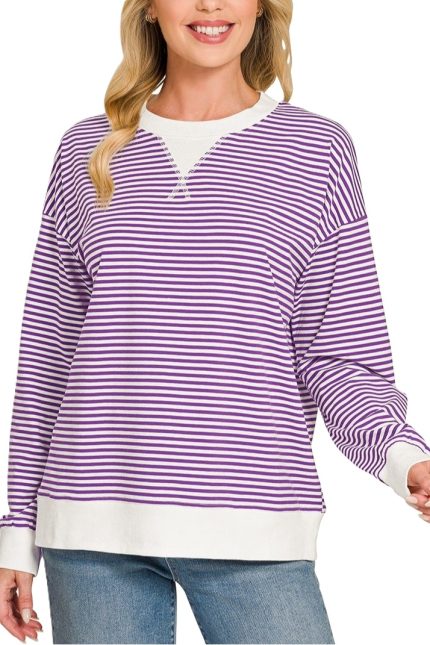 Striped Rib Banded Long Sleeve Top