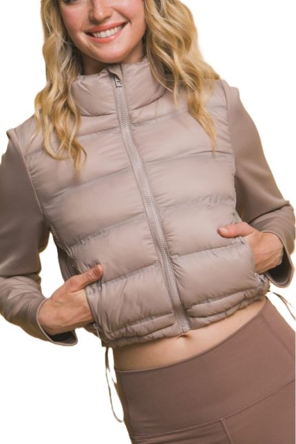 Mock Neck Puffer Jacket W/scuba Sleeves
