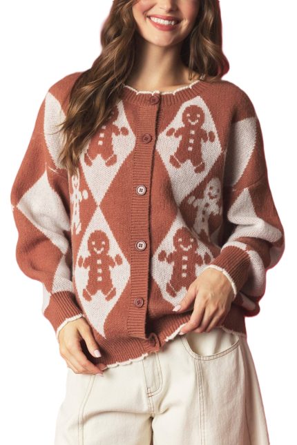 Ginger Bread Argyle Knit Cardigan