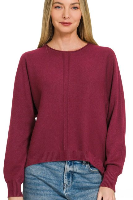 Viscose Front Seam Round-neck Sweater
