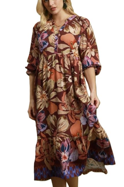 Mix Boho Floral Print Tiered Midi Dress