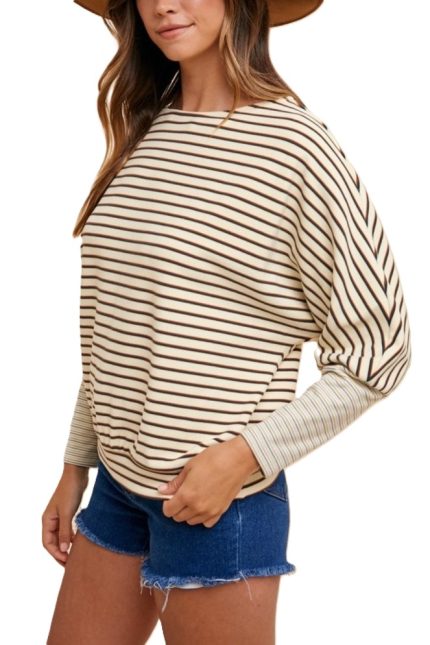 Soft Touch Brushed Stripe Knit Dolman Sleeve Top