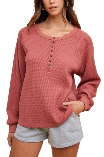 Waffle Knit Henley Neck Top
