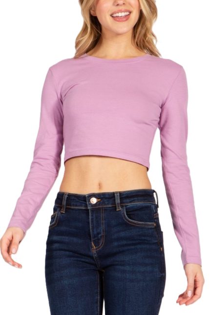 Round Neck Long Sleeve Crop T-shirt