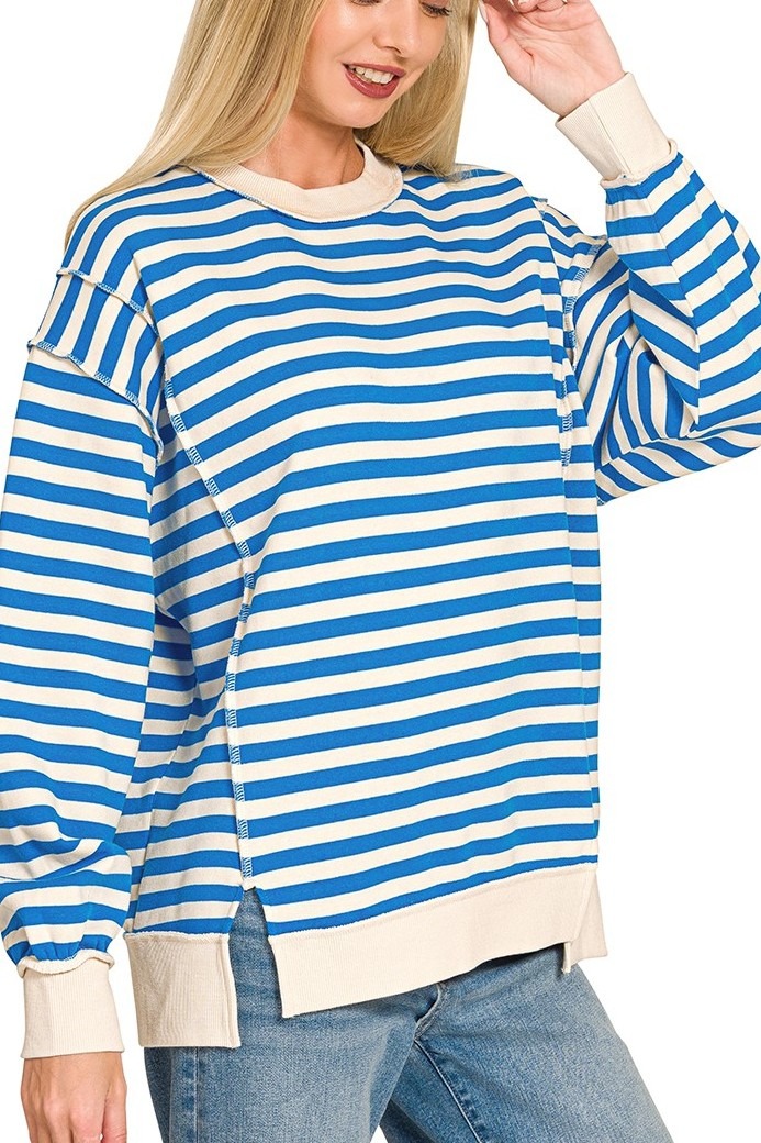 Premium Yarn Dyed Striped Fleece Exposed-seam Sweatshirts