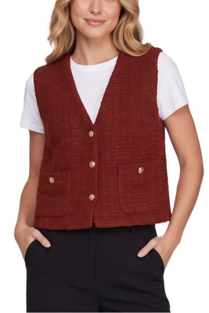 Woven Tweed Vest With Pockets
