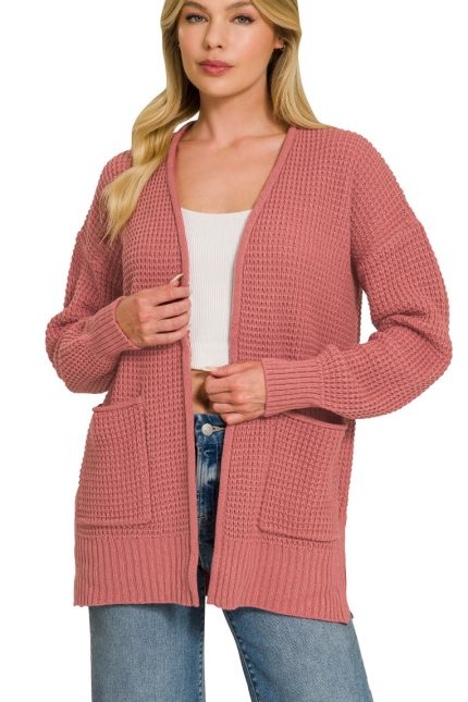 Low Gauge Waffle Open Cardigan Sweater